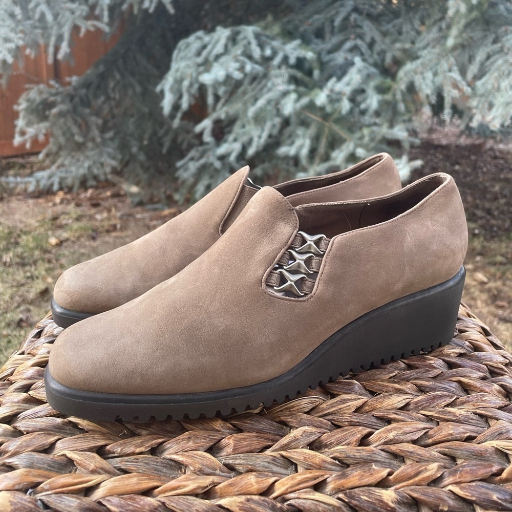 Classic Professional Slip on Tan Suede Platform Wedge Shoes by I Love Comfort 8